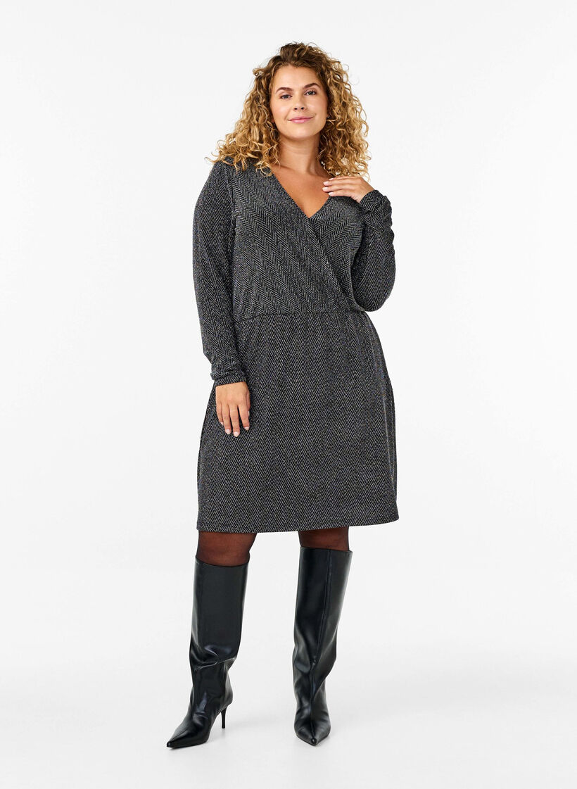 Glitterjurk met zigzagpatroon, Silver ZigZagShimmer, Model image number 2