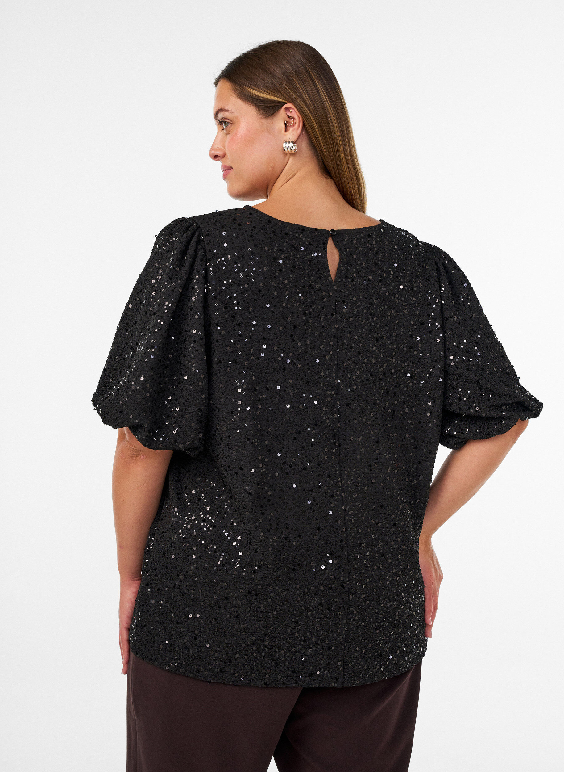 ZizziBlouse met pailletten en ballonmouwen, Zwart, Model image number 2