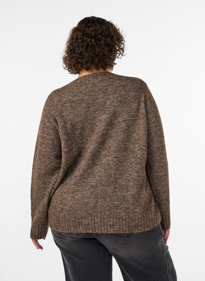 Jumper met V-hals, Bruin, Model image number 2