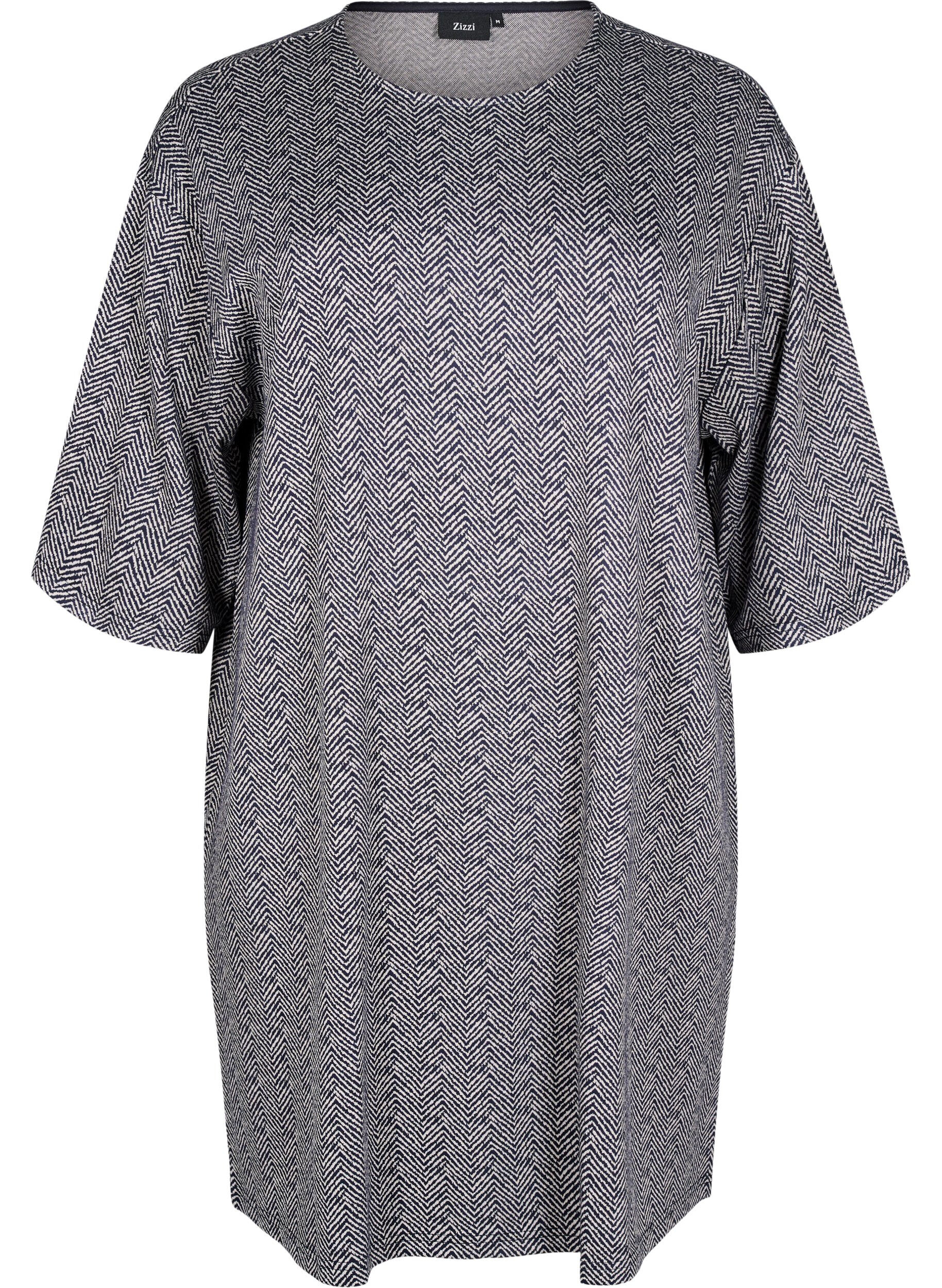 Zizzi Jurk met patroon en 3/4 mouwen, Blauw, Packshot image number 0