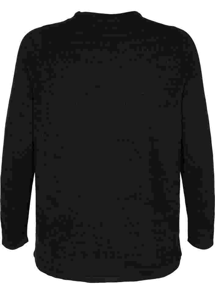Gebreide blouse met structuur en ronde hals, Black, Packshot image number 1