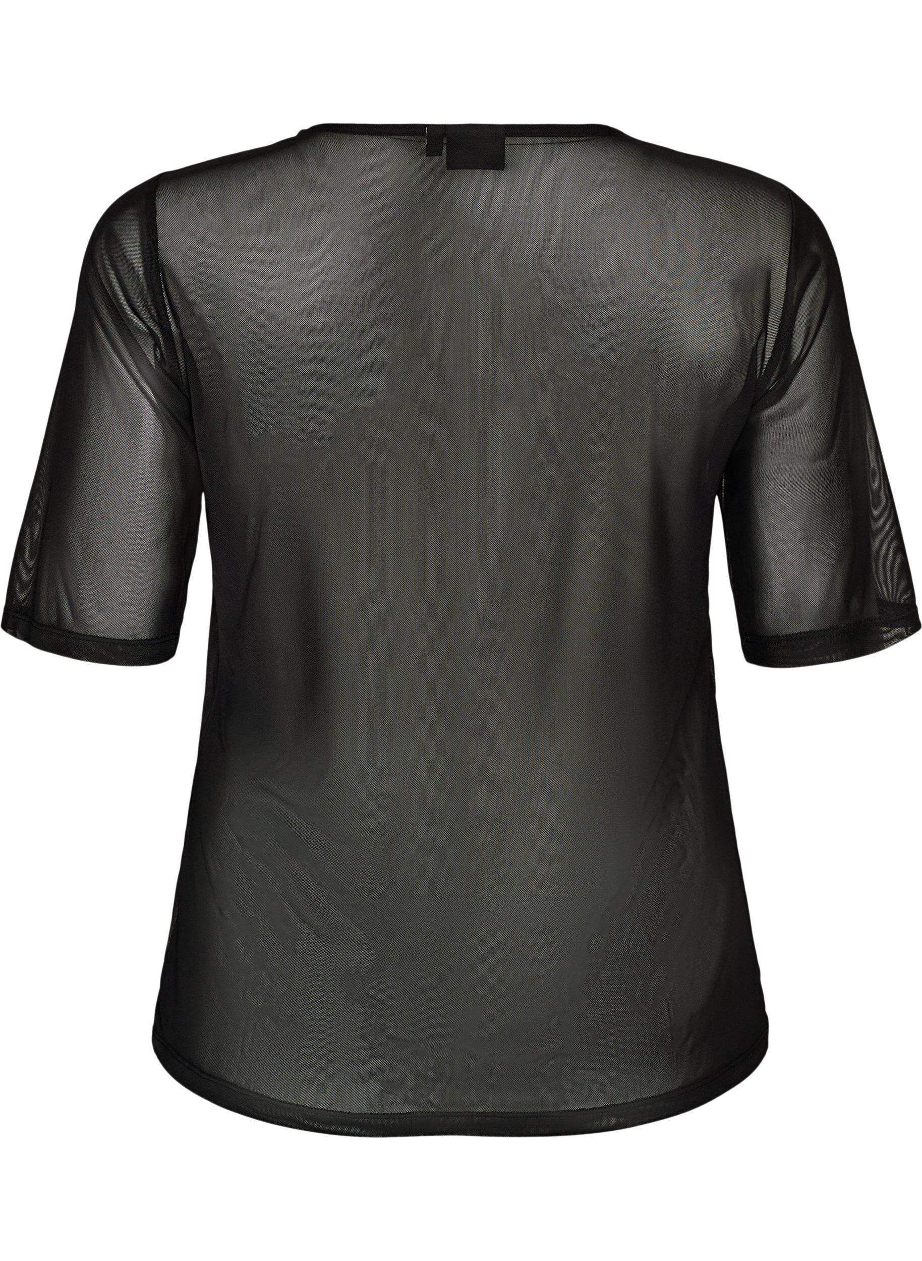 ZizziMesh top met korte mouwen en ronde hals, Zwart, Packshot image number 1