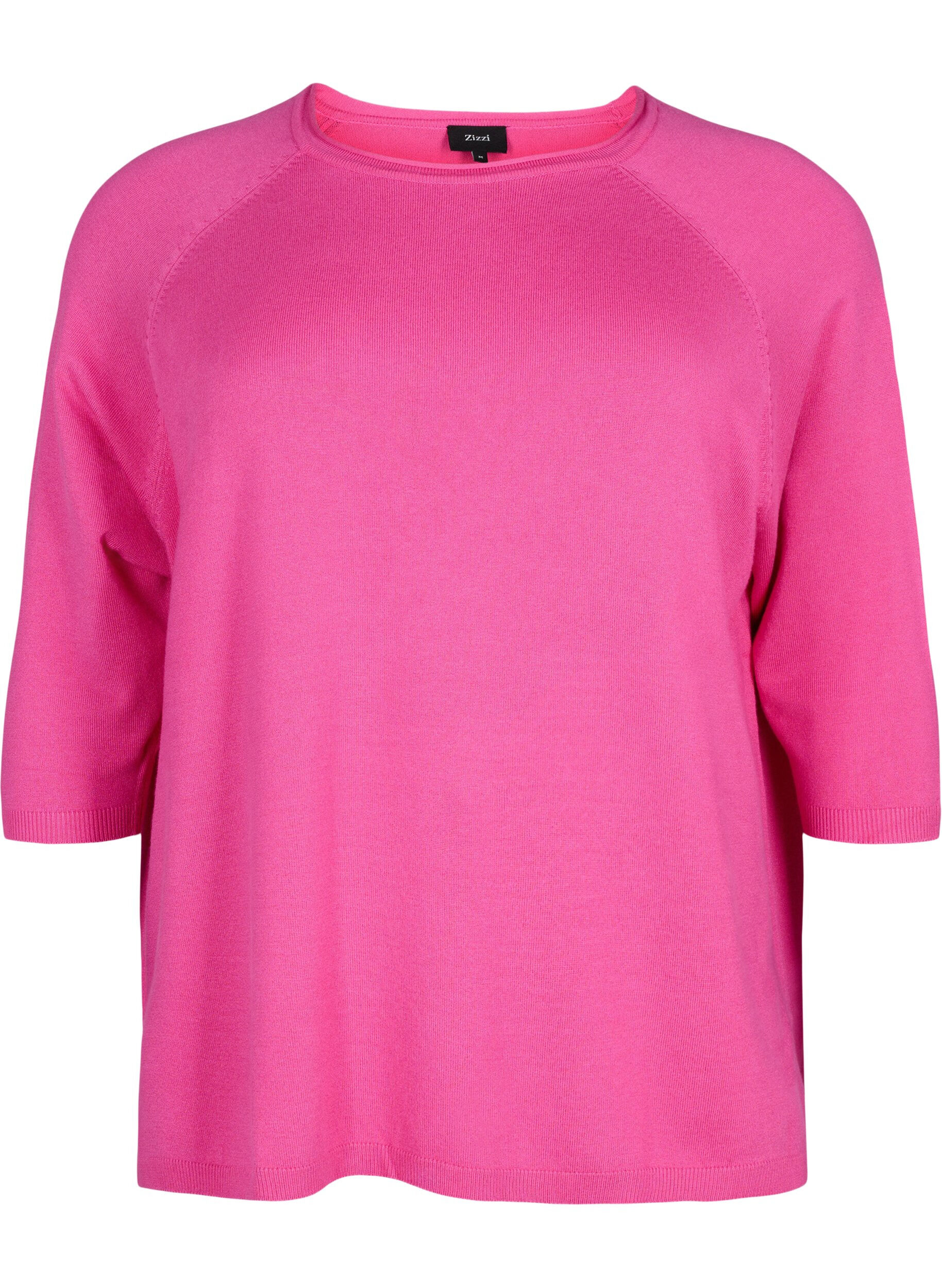 Zizzi Gebreide blouse van viscose met 3/4 mouwen, Raspberry Rose, Packshot image number 0