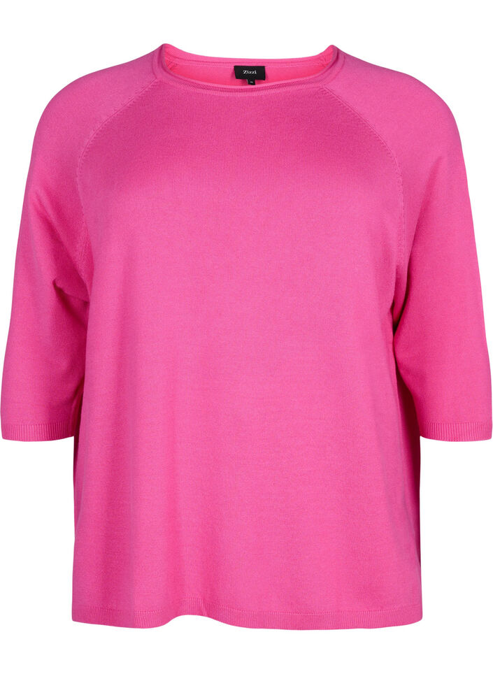 Gebreide blouse van viscose met 3/4 mouwen, Raspberry Rose, Packshot image number 0