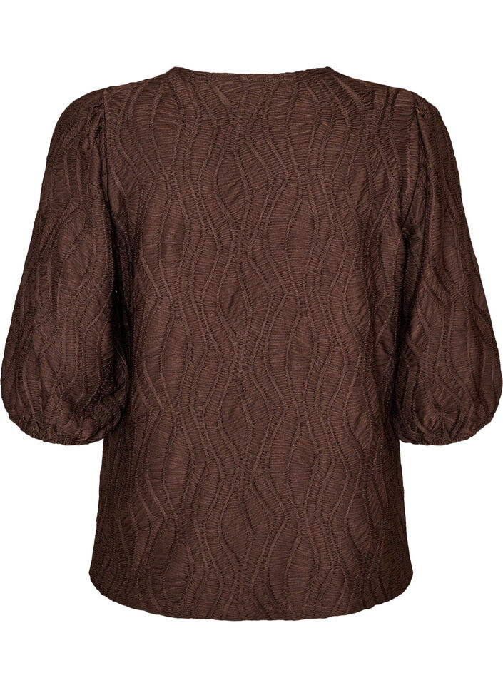Blouse met textuur en 3/4 mouwen, Bruin, Packshot image number 1
