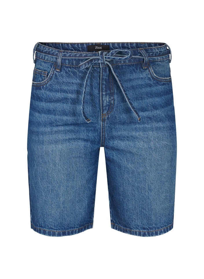 Strakke pasvorm denim shorts met strikriem, Blauw, Packshot image number 0