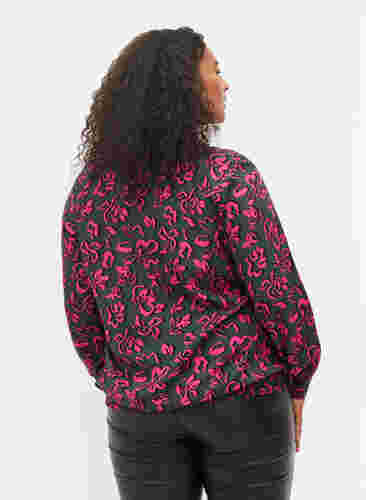 Viscose blouse met lange mouwen en smock, Deep Forest AOP, Model image number 1