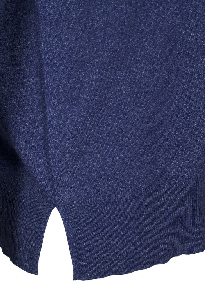 Gebreide blouse met lange mouwen en een spleet, Blauw, Packshot image number 3