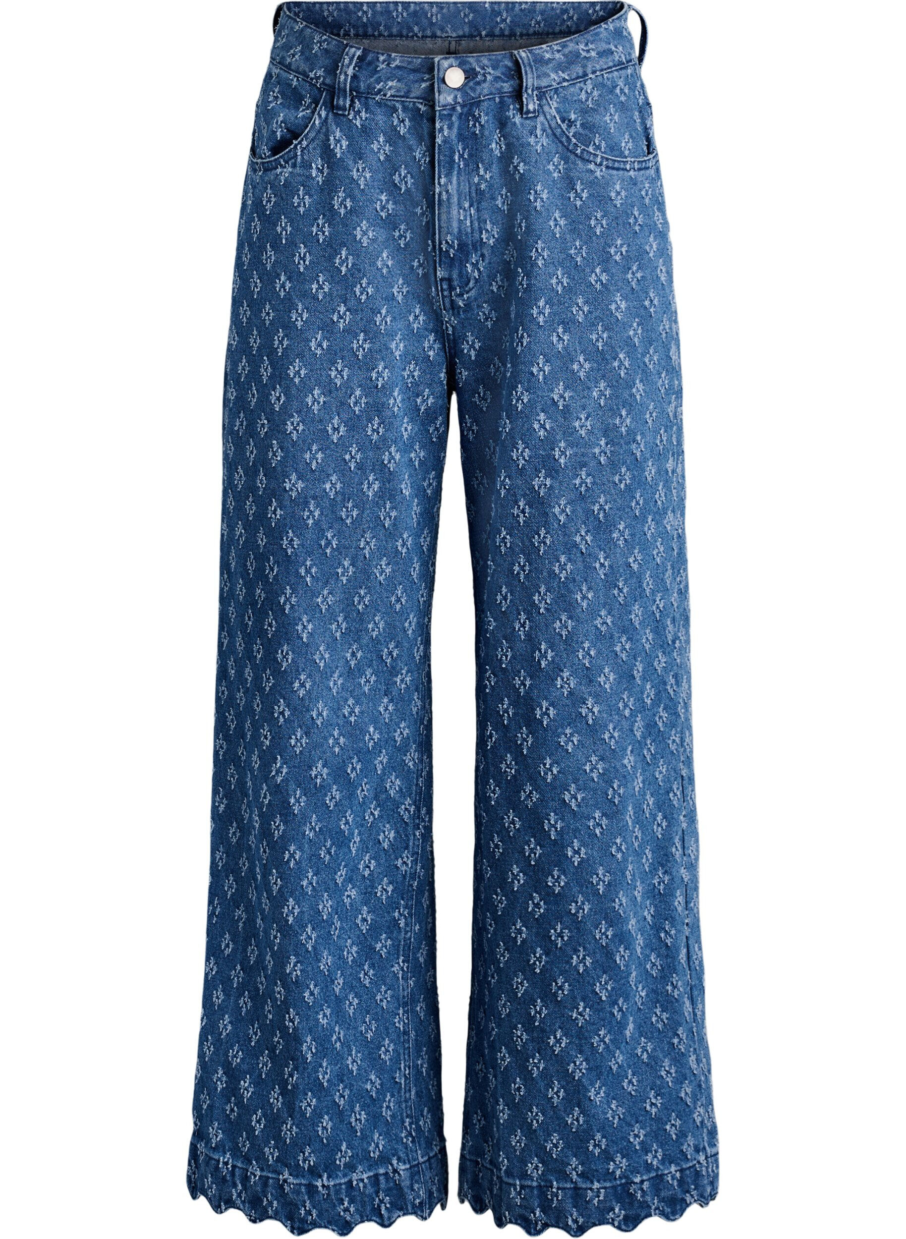ZizziMyra jeans met wide fit en distressed patroon, Blauw, Packshot image number 0