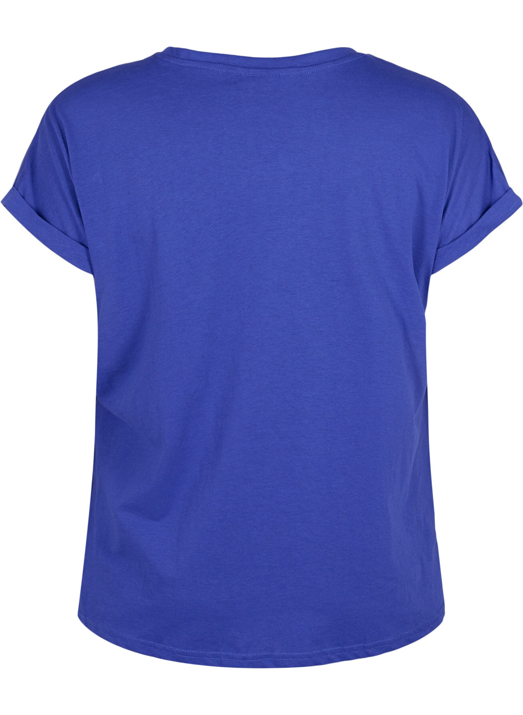 Zizzi T-shirt met korte mouwen van katoenmix, Blauw, Packshot image number 1