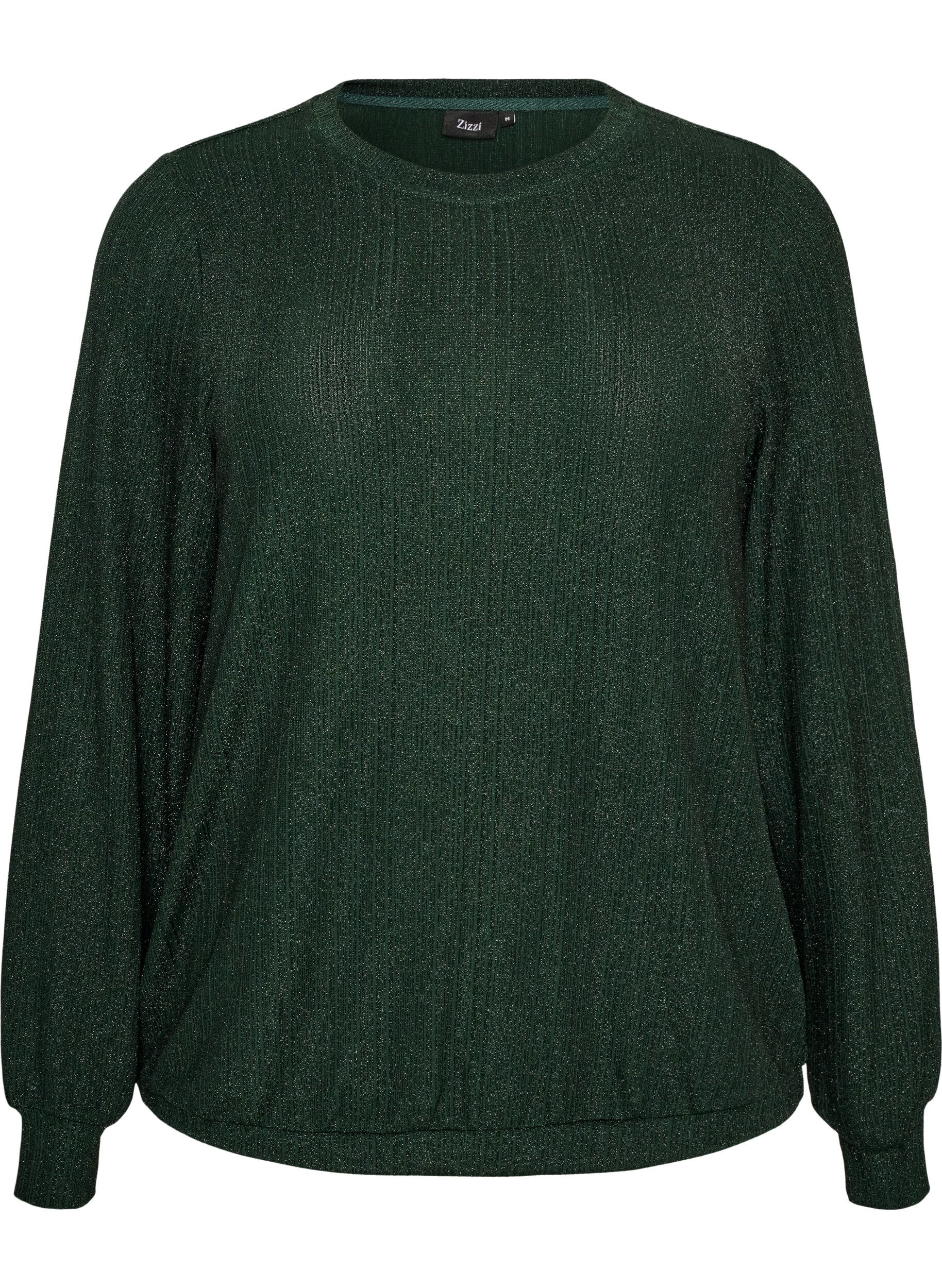 ZizziBlouse met verticale structuur en glitterdraad, Groen, Packshot image number 0