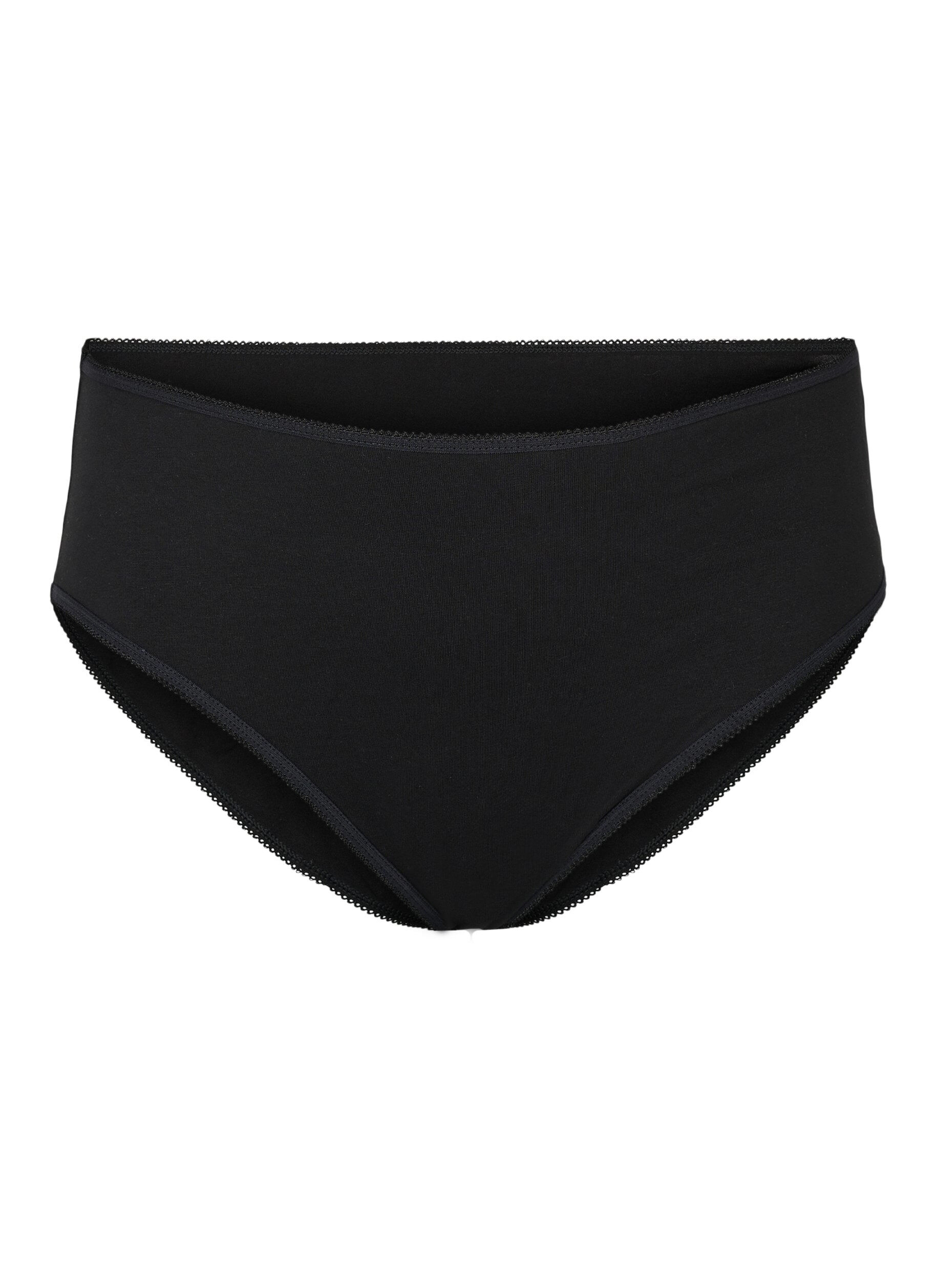 Zizzi Set van 5 katoenen slips met regular waist, Black, Packshot image number 2