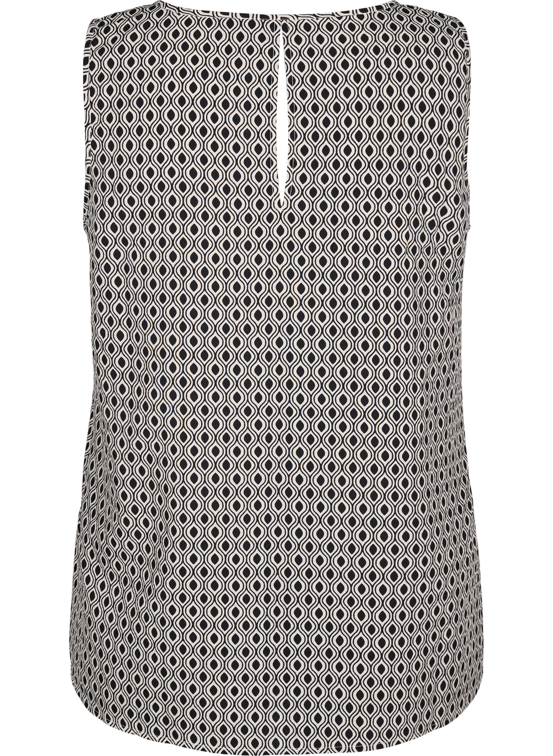 Zizzi Flash - Mouwloze top met print, Zwart, Packshot image number 1