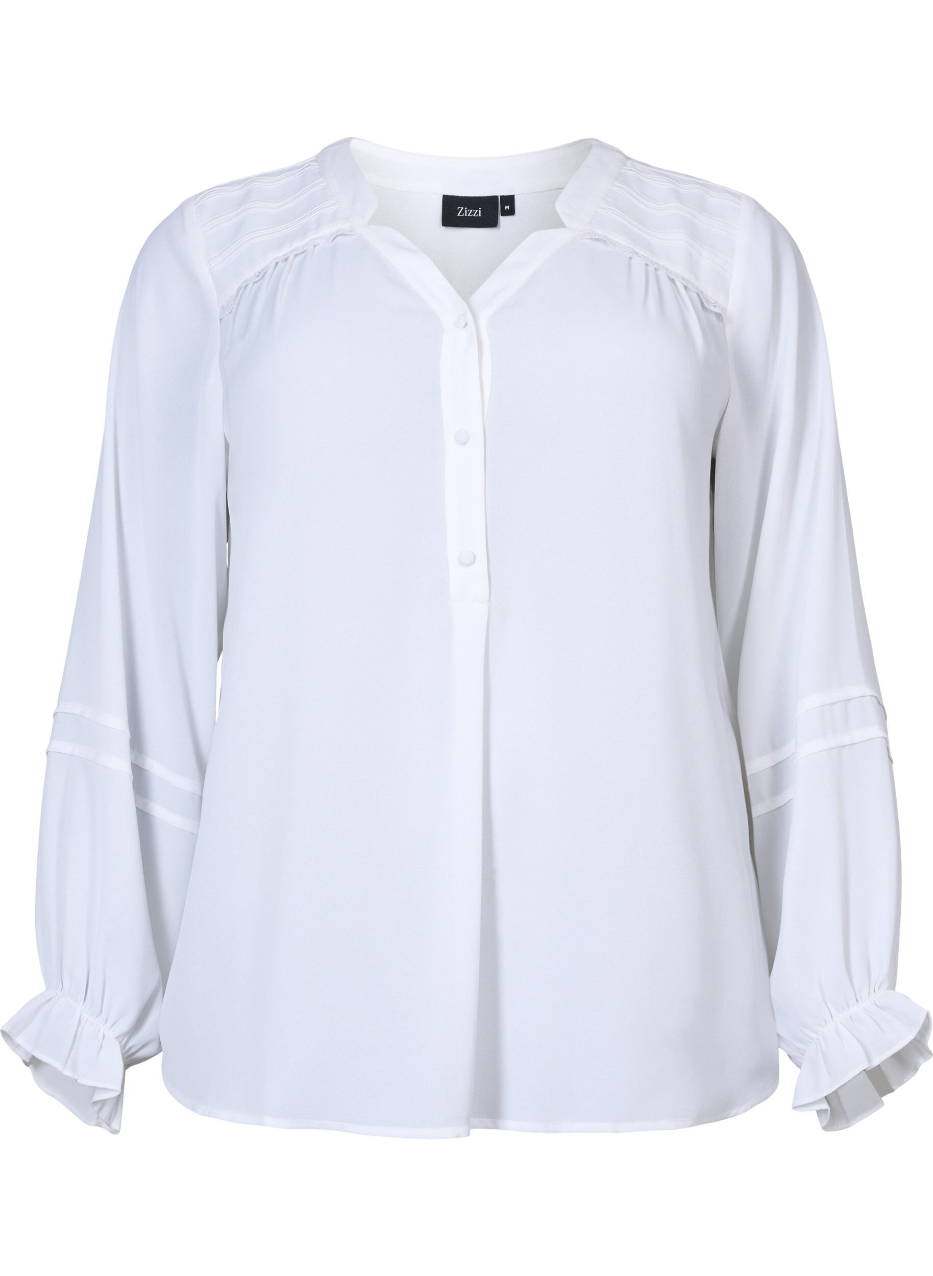 Zizzi Blouse met lange mouwen en knoopsluiting, Bright White, Packshot image number 0