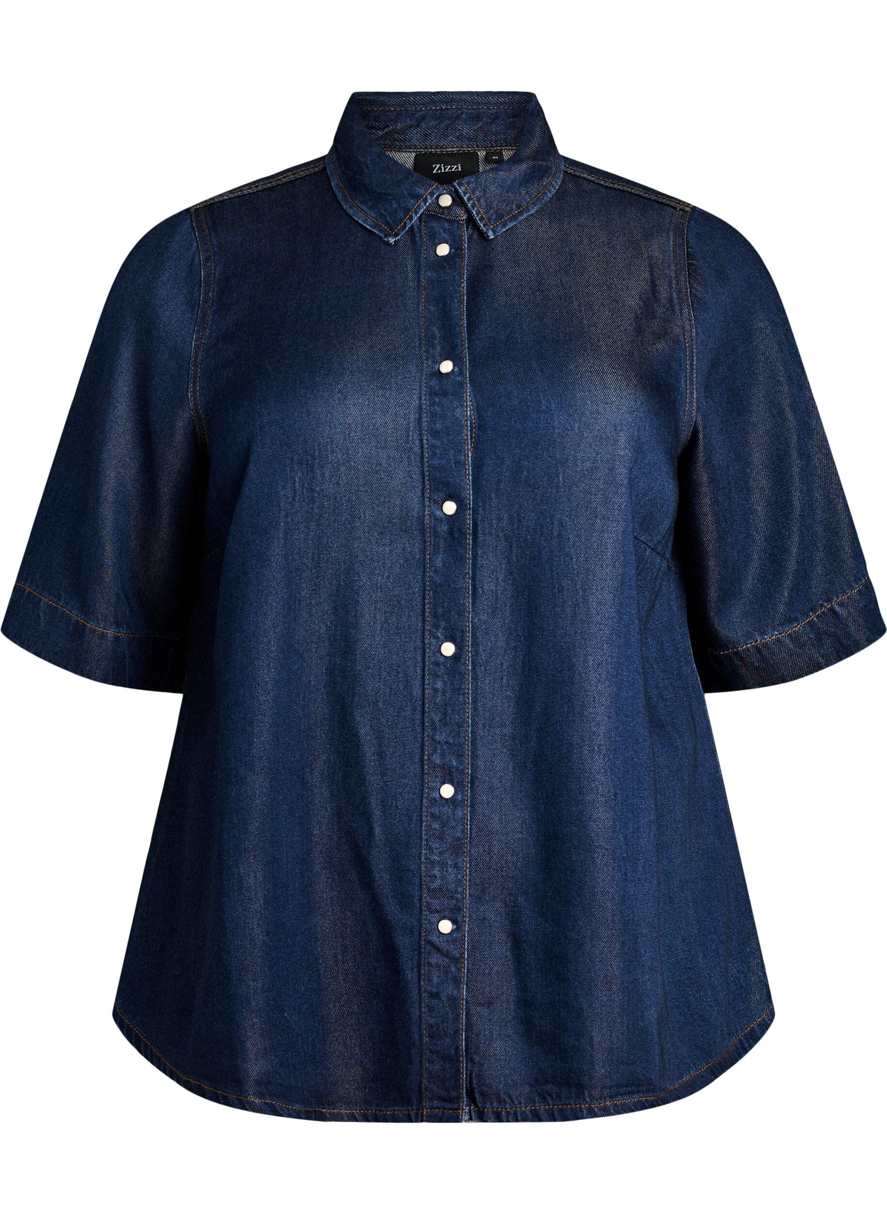 Denimlook lyocell shirt met korte mouwen