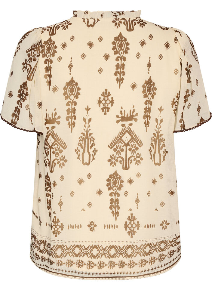 Blouse met patroon en gehaakte afwerking, Beige, Packshot image number 1