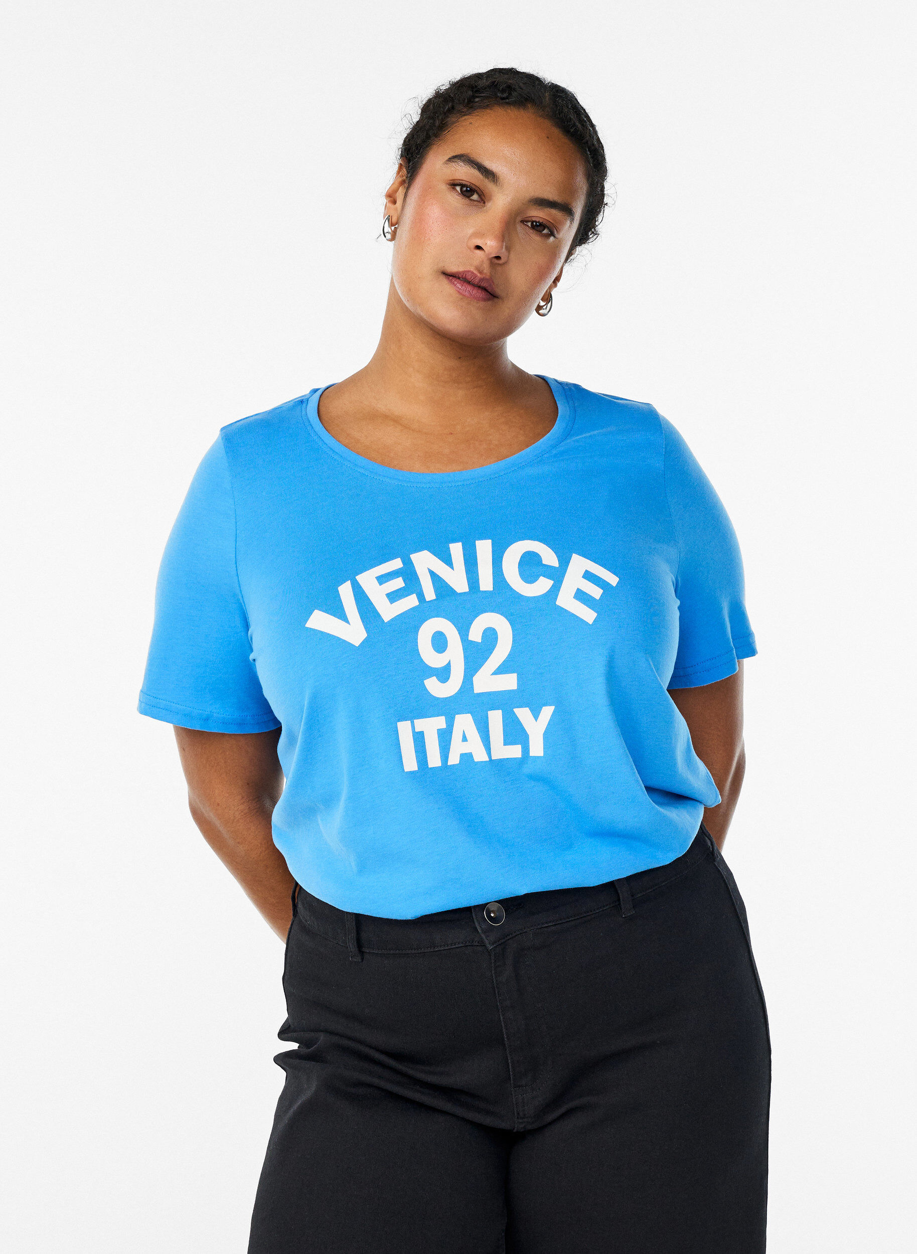 T-shirt met print, Blauw, Model