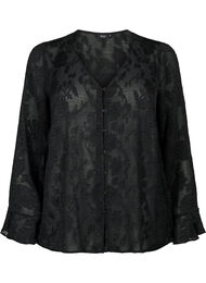 Lange mouw shirt met jacquard look, Black