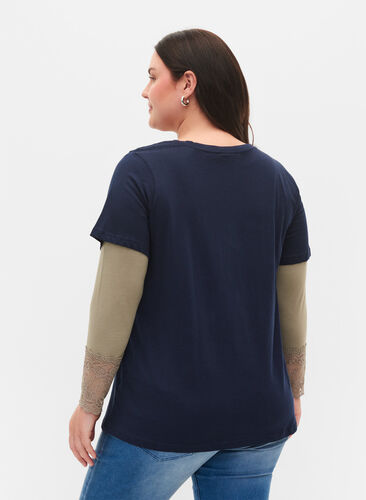Katoenen t-shirt met tweekleurig bedrukt logo, Navy Blazer, Model image number 1