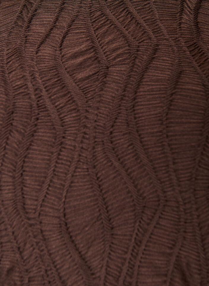 Midi jurk met golvende structuur en lange mouwen, Bruin, Packshot image number 2
