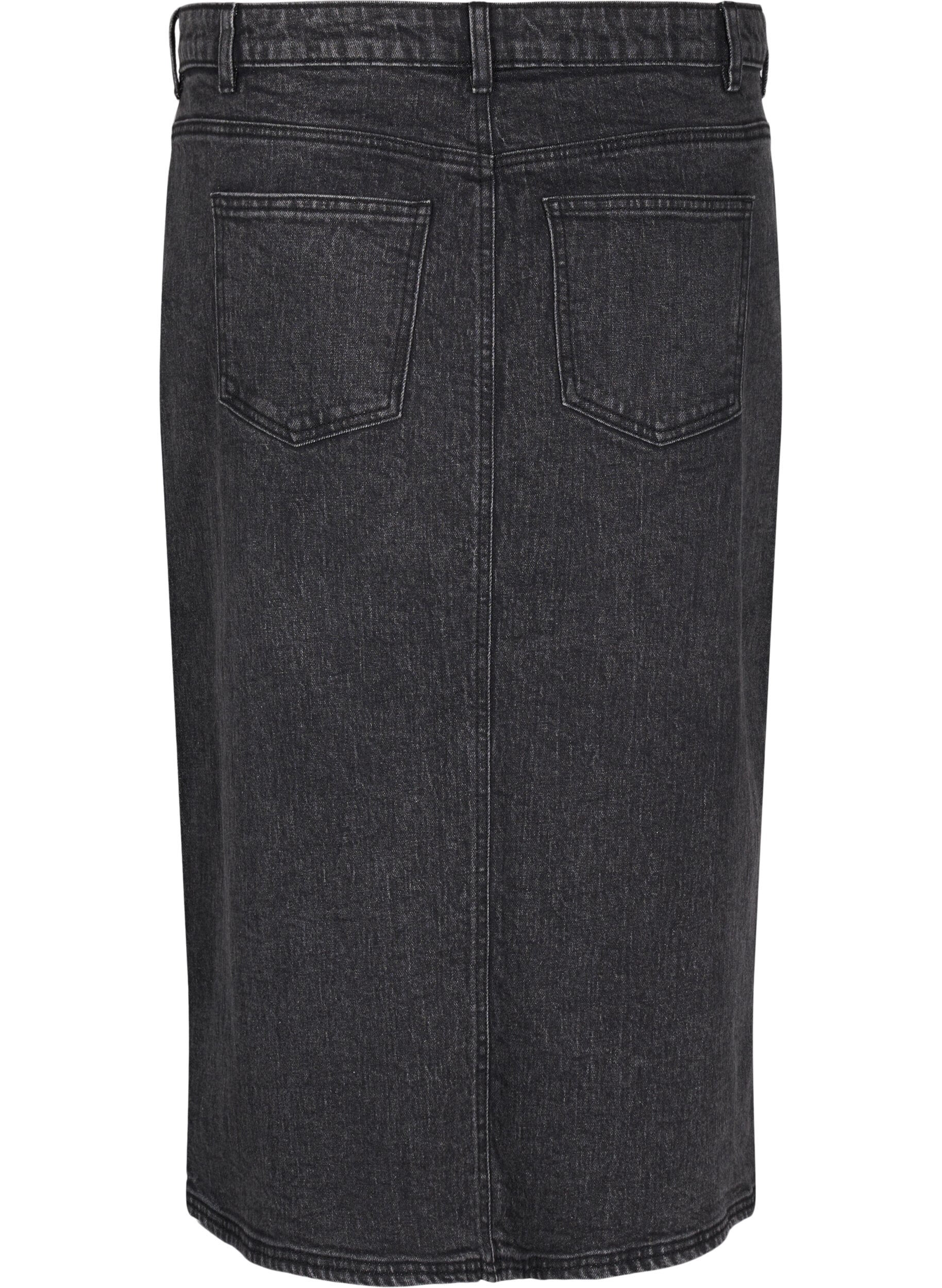 Zizzi Denim rok met split aan de voorkant, Dark Grey Denim, Packshot image number 1