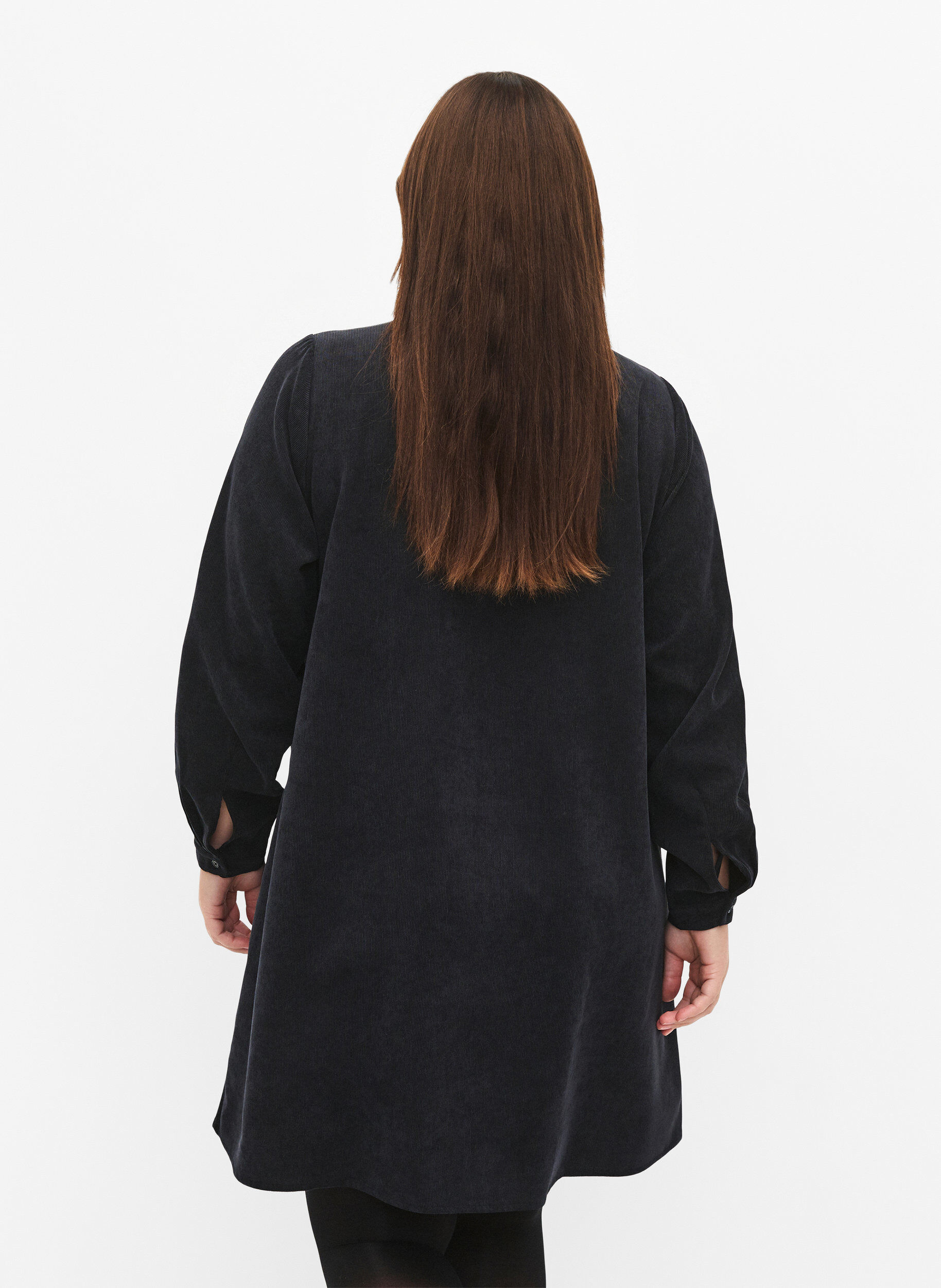 ZizziFluwelen jurk met rits en 3/4 mouwen, Zwart, Model image number 2