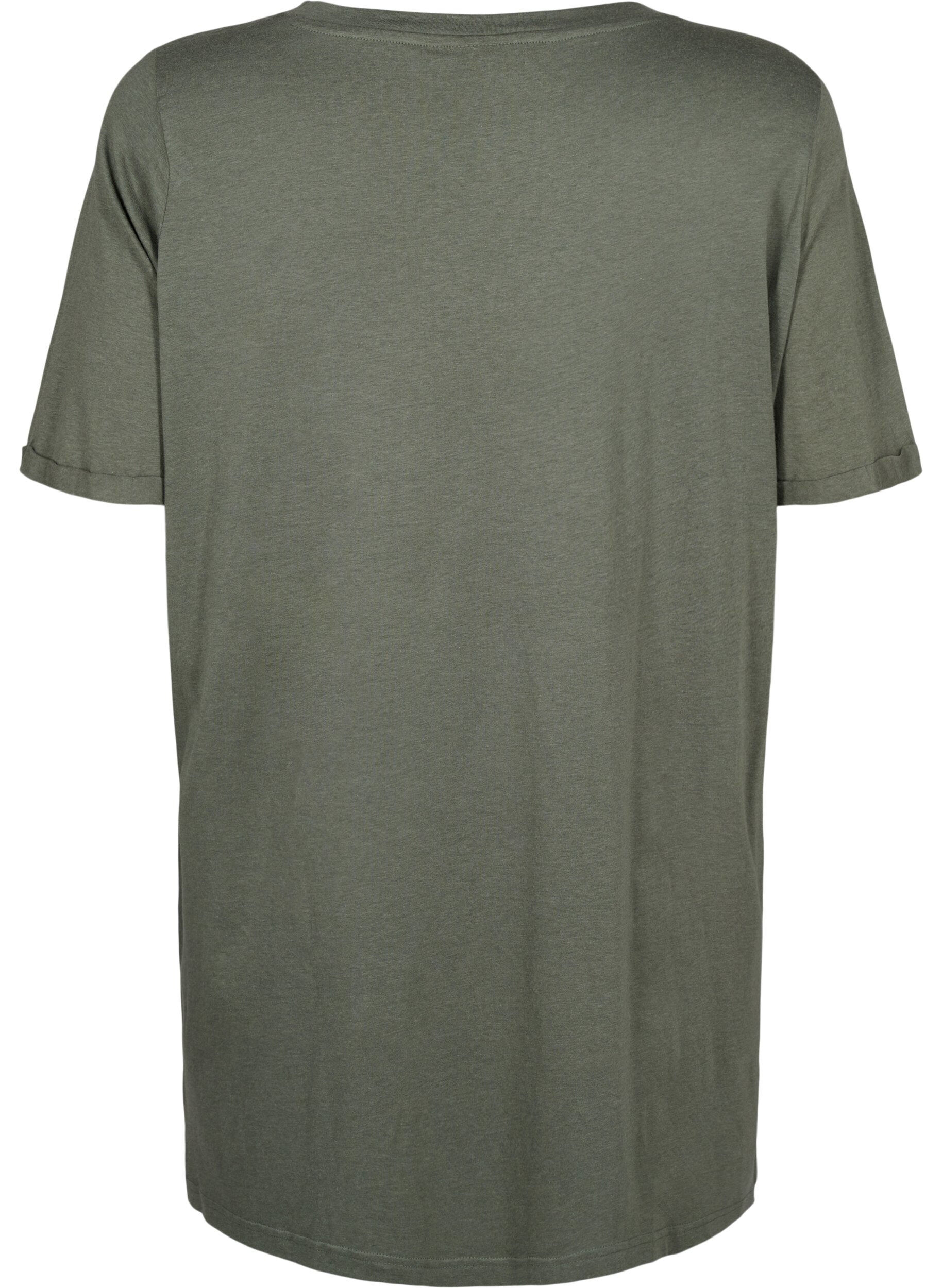 Zizzi Enkelkleurig oversized T-shirt met V-hals, Groen, Packshot image number 1