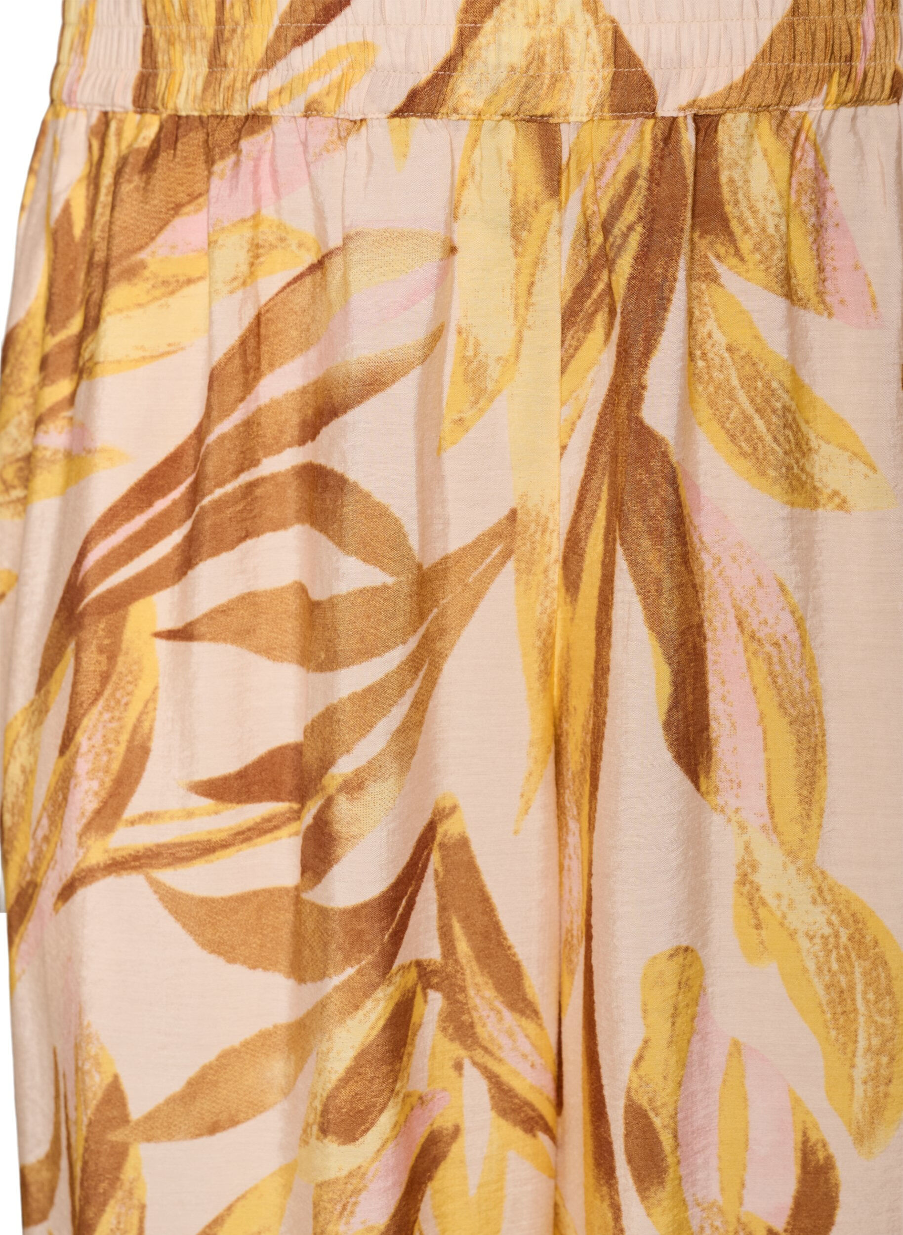 ZizziWijde broek met bladprint en hoge elastische taille, Geel, Packshot image number 2