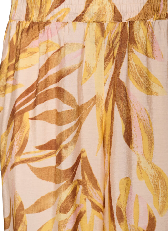 Wijde broek met bladprint en hoge elastische taille, Geel, Packshot image number 2