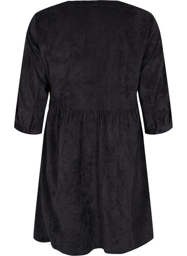 Fluwelen jurk met 3/4-mouwen en knopen, Black, Packshot image number 1