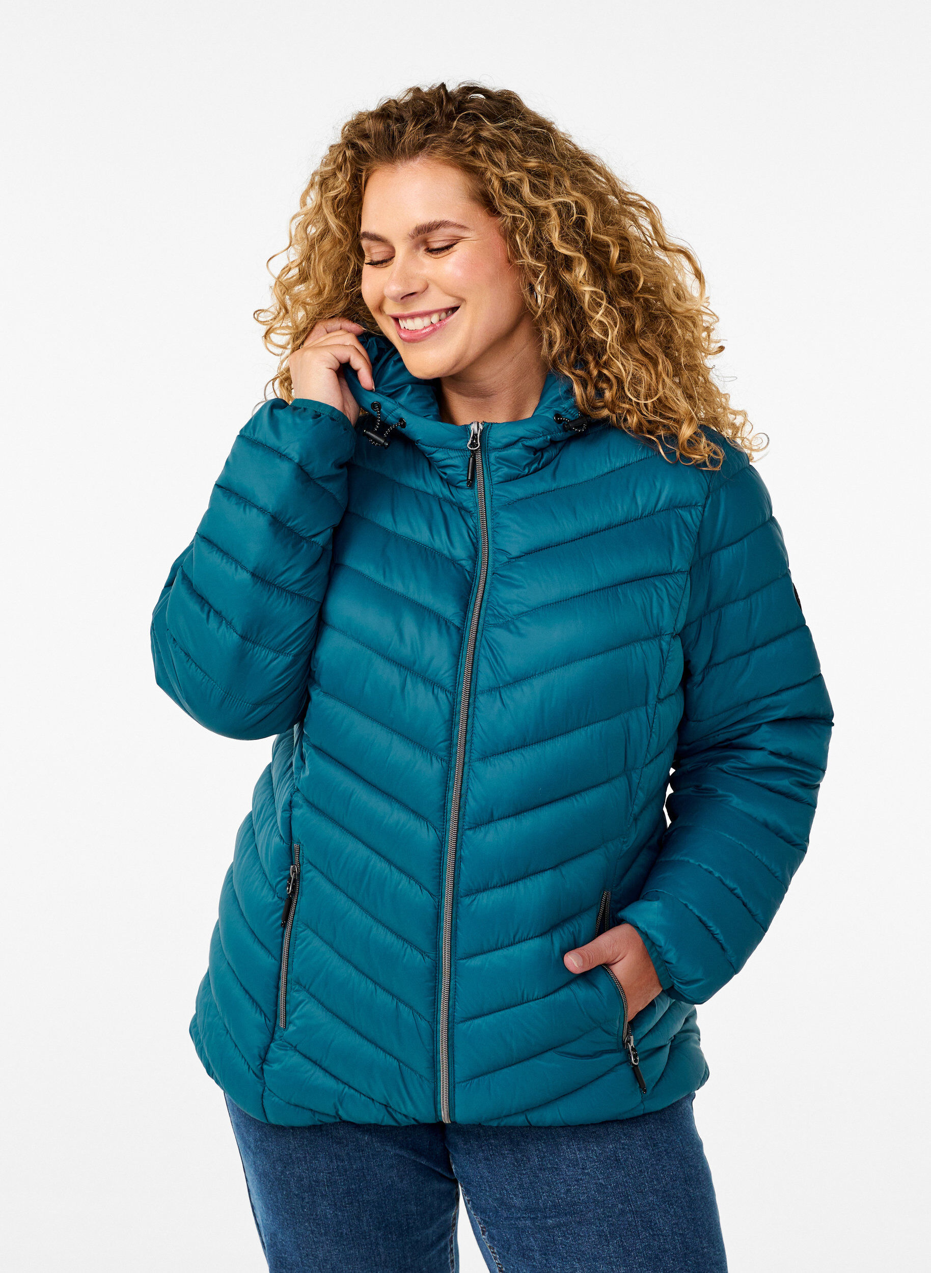 Lichtgewicht jas met capuchon, Blauw, Model