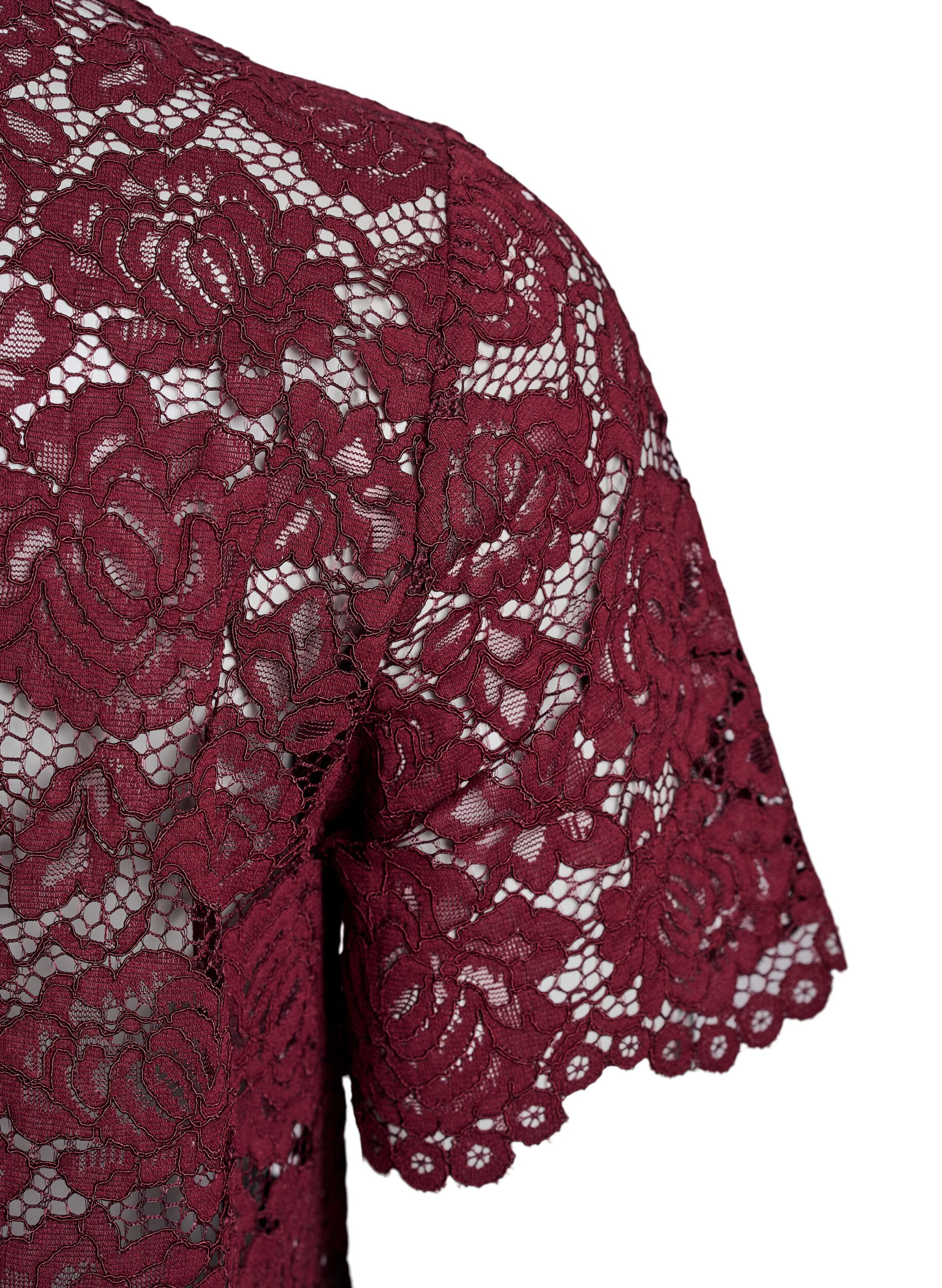 Zizzi Kanten shirt blouse met parelknopen, Donker Bordeaux, Packshot image number 3