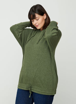Sweatshirt met verstelbare onderkant, Rifle Green Mel., Model image number 0
