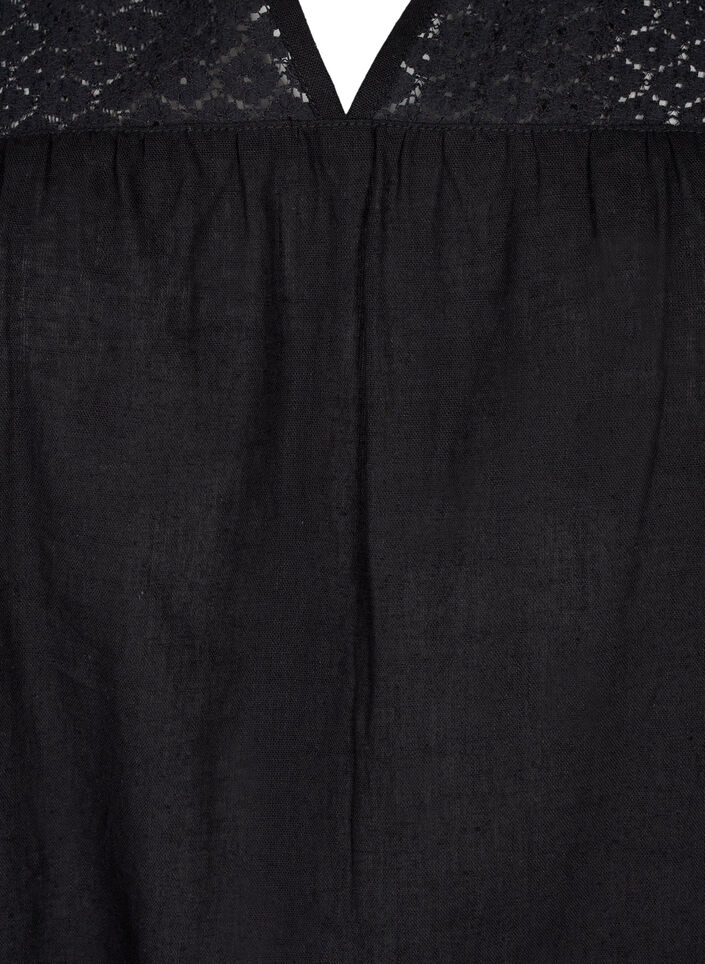 Blouse van katoenmix met linnen en gehaakt detail, Black, Packshot image number 2