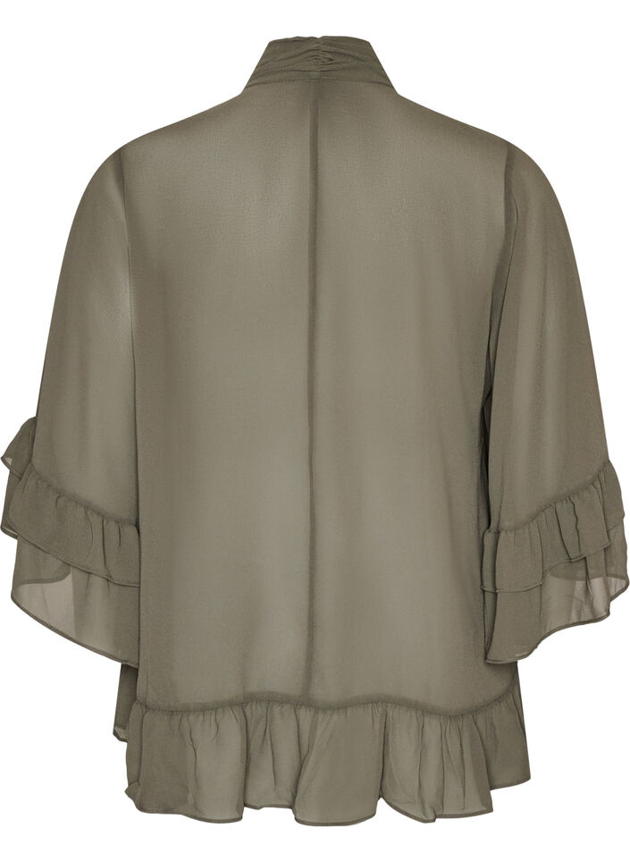 Blouse met striklint en ruches, Grijs, Packshot image number 1