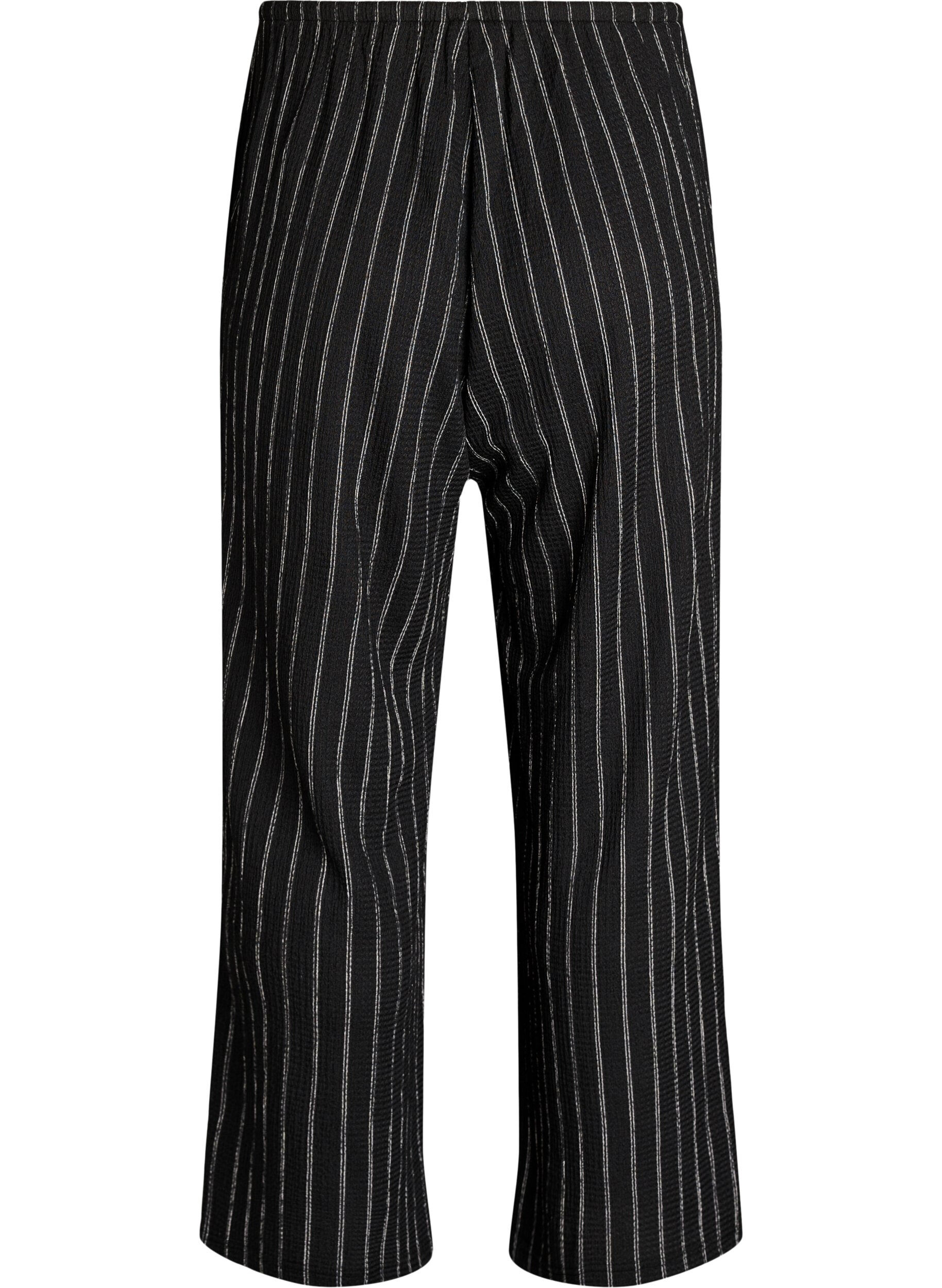 Zizzi Broek met wijde pijpen in een licht gestructureerde stof, Zwart, Packshot image number 1