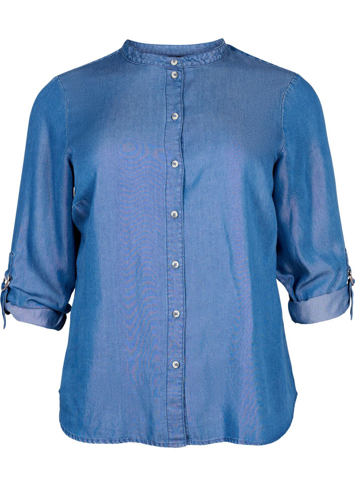 Overhemd met 3/4-mouwen en ronde hals, Medium Blue Denim, Packshot image number 0