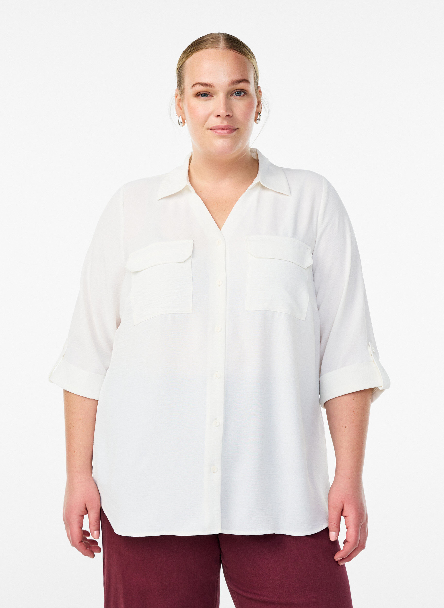 FLASH - Shirt met 3/4 mouwen en borstzakken, Vanille, Model