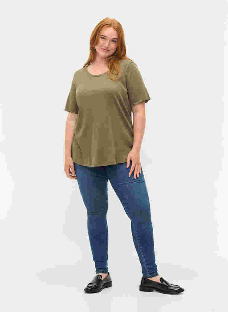 T-shirt met korte mouwen in rib, Dusty Olive, Model image number 2