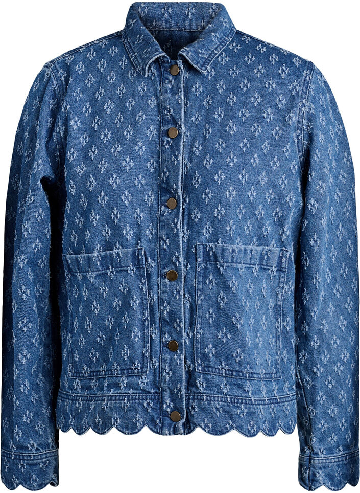 Denimjack met een versleten patroon, Blauw, Packshot image number 0