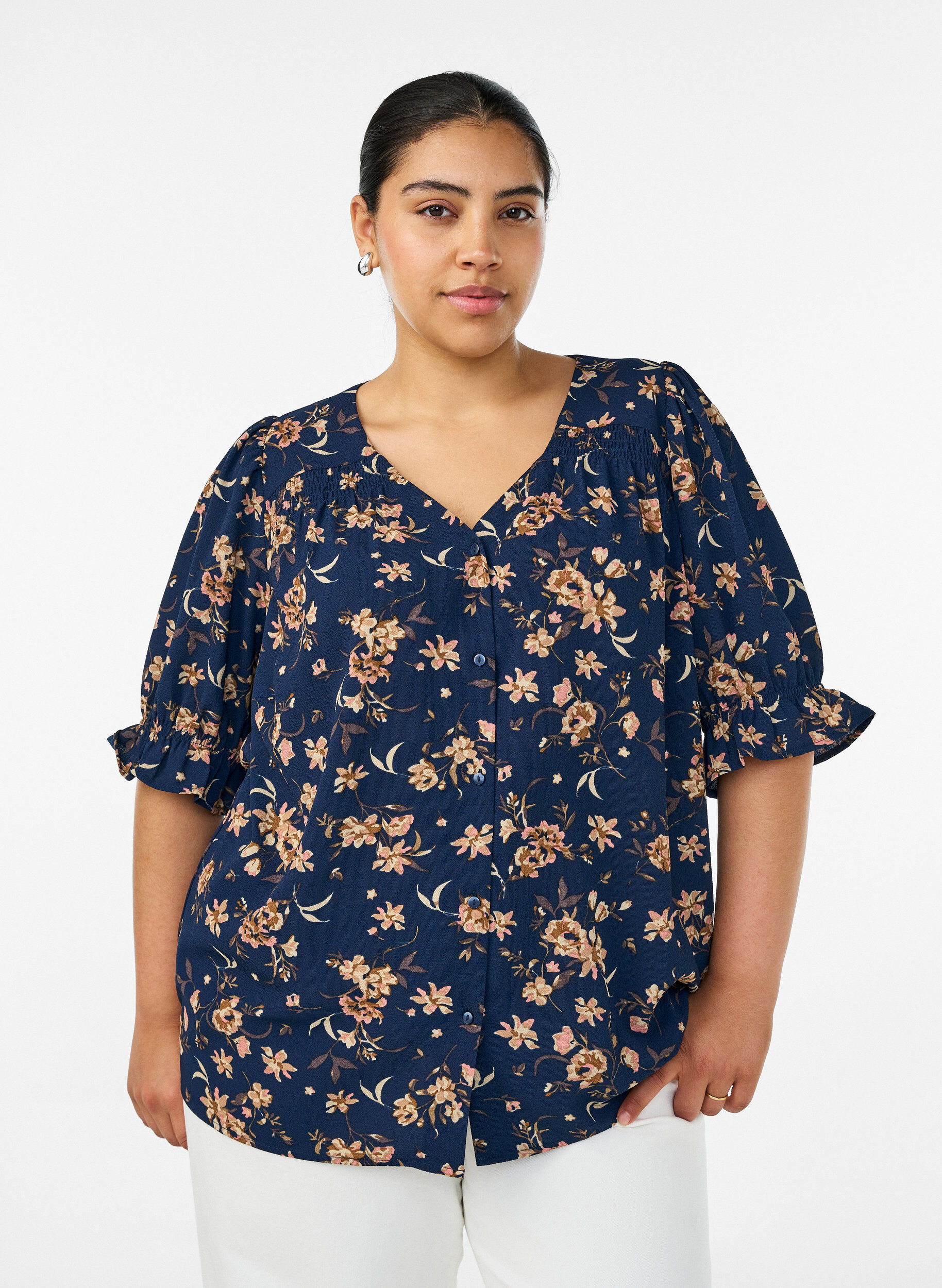 ZizziShirtblouse met 1/2 mouwen, Blauw, Model image number 0