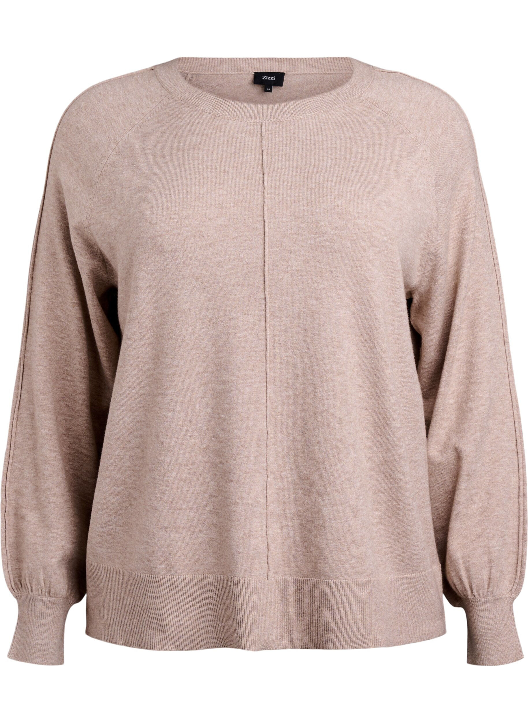 Zizzi Breisel blouse met middennaad en raglan mouwen, Beige, Packshot image number 0