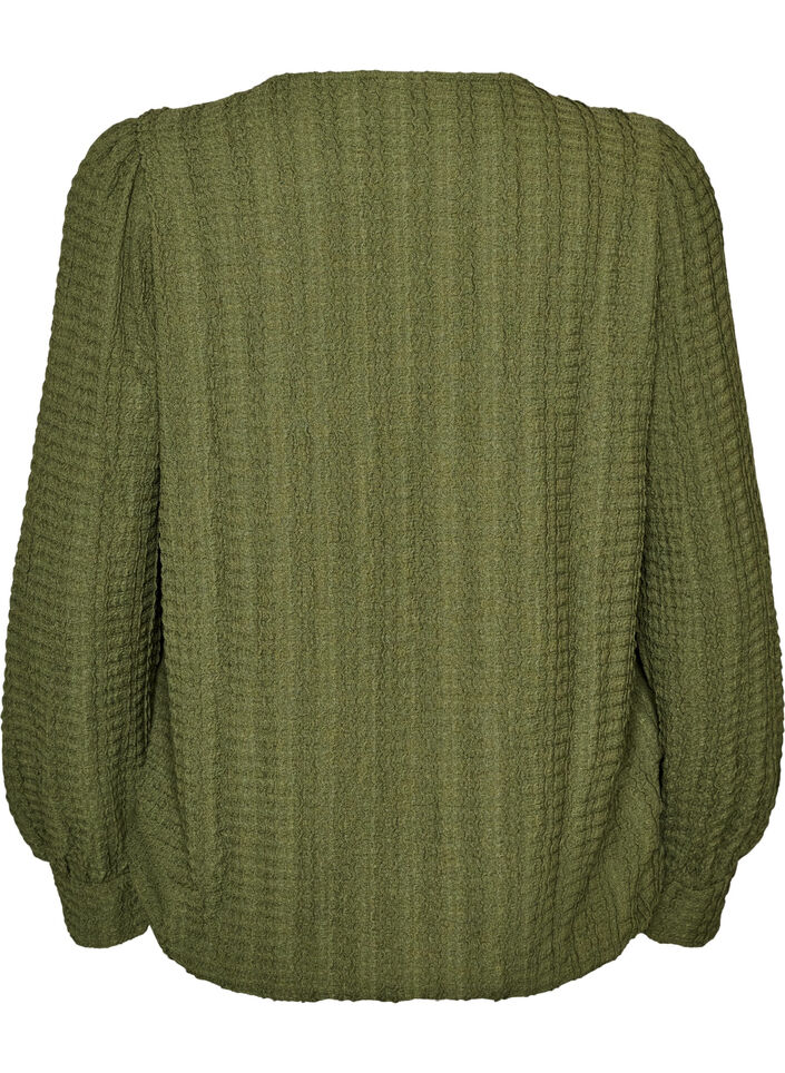 Jersey blouse met structuur en ballonsilhouet, Groen, Packshot image number 1