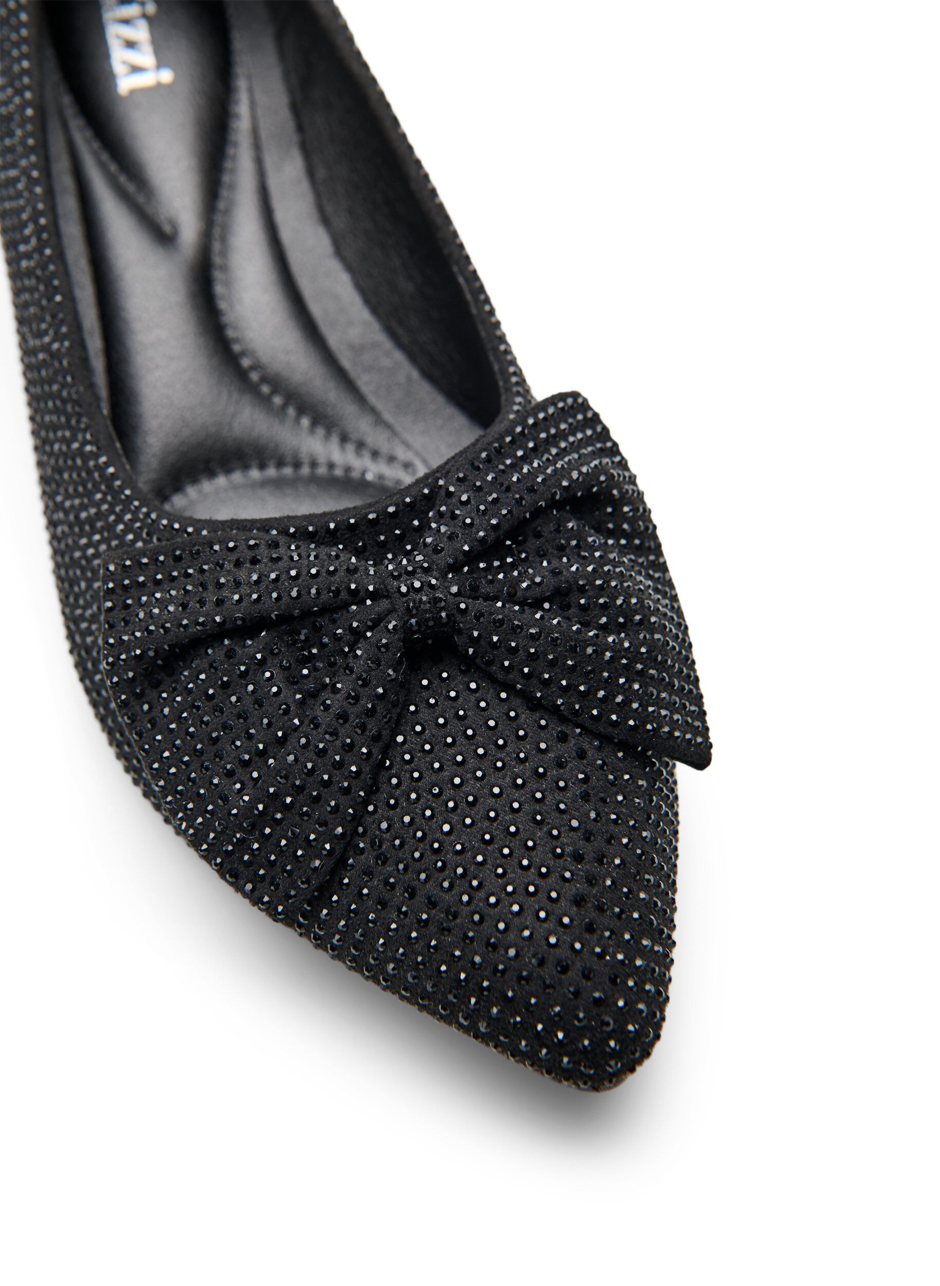 Zizzi Wide fit - Pumps met strik en strass-steentjes, Zwart, Packshot image number 3