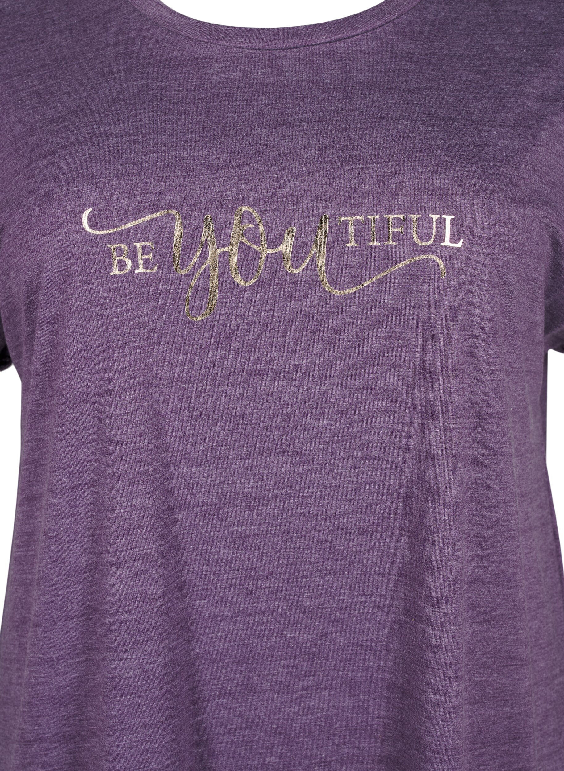 Zizzi Nachtjapon met korte mouwen en tekstopdruk, , Packshot image number 2