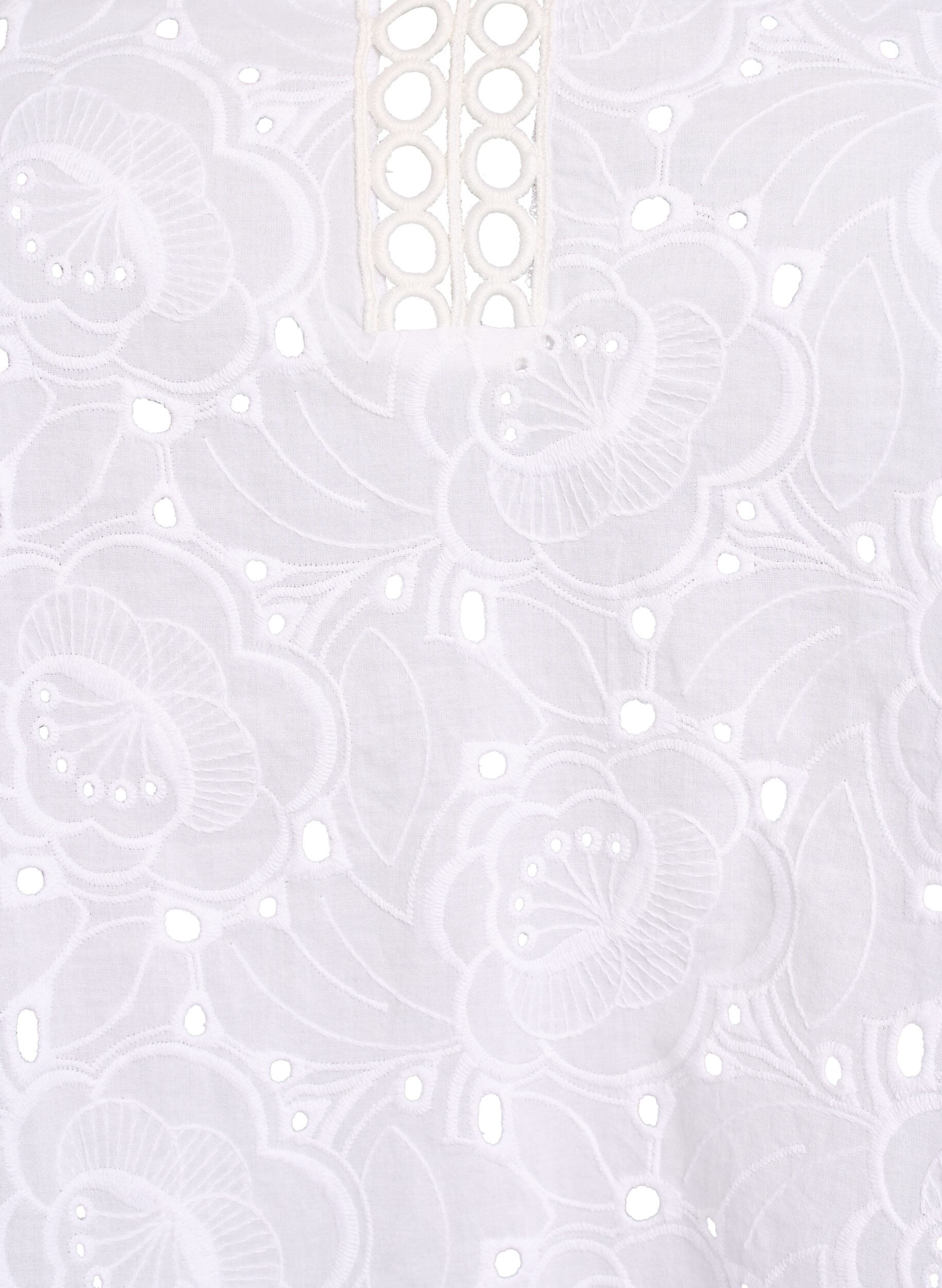 Zizzi Blouse van katoen met lange mouwen en broderie anglaise, Wit, Packshot image number 2