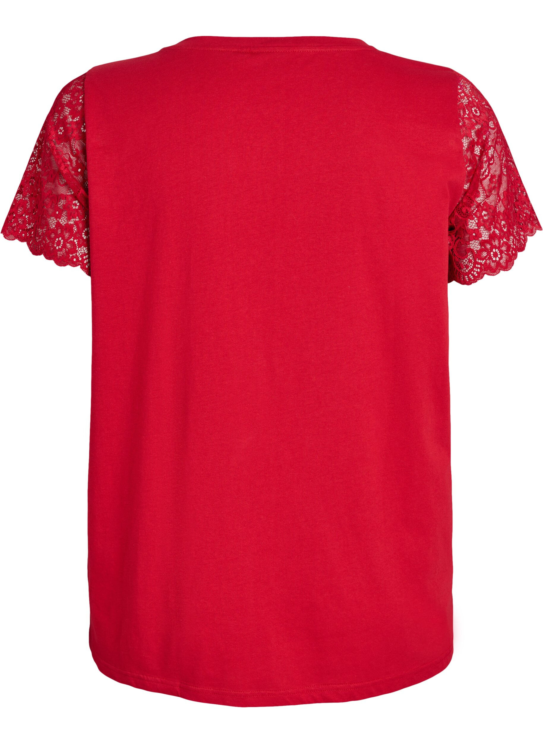 Zizzi Katoenen T-shirt met korte kanten mouwen, Rood, Packshot image number 1