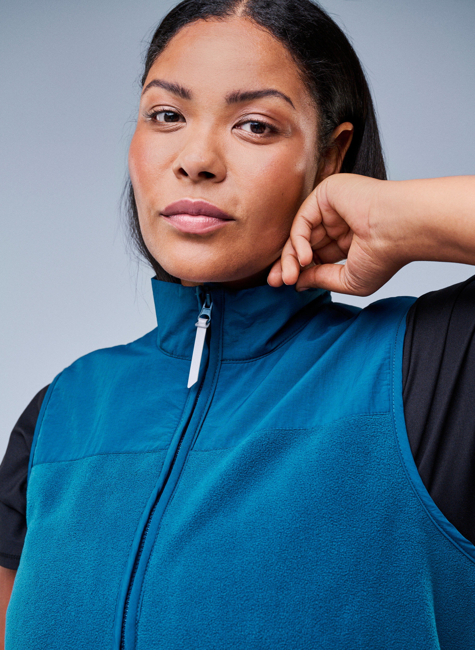 Zizzi Fleece vest met hoge kraag en zakken, Blauw, Image image number 0