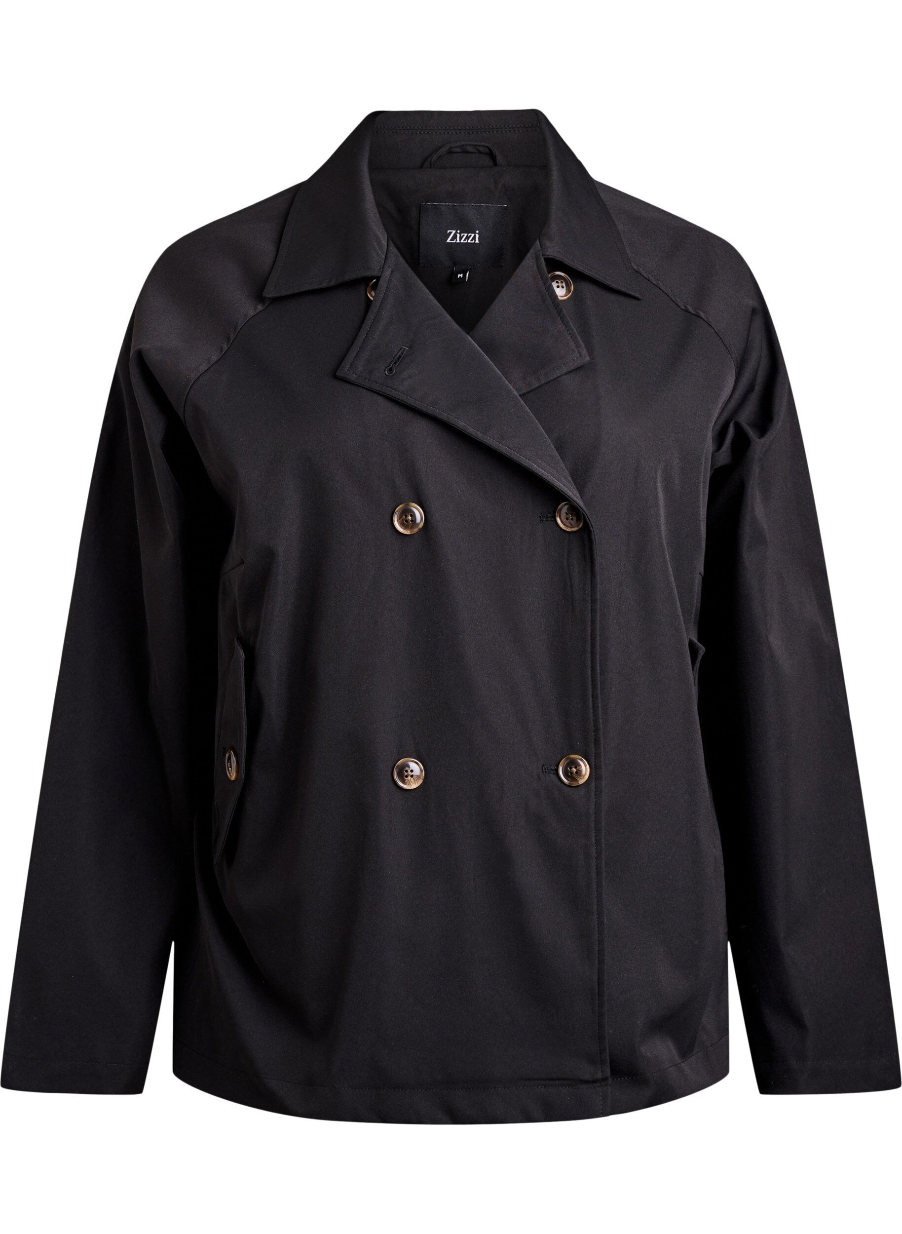Zizzi Korte trenchcoat met zakken, Zwart, Packshot image number 0