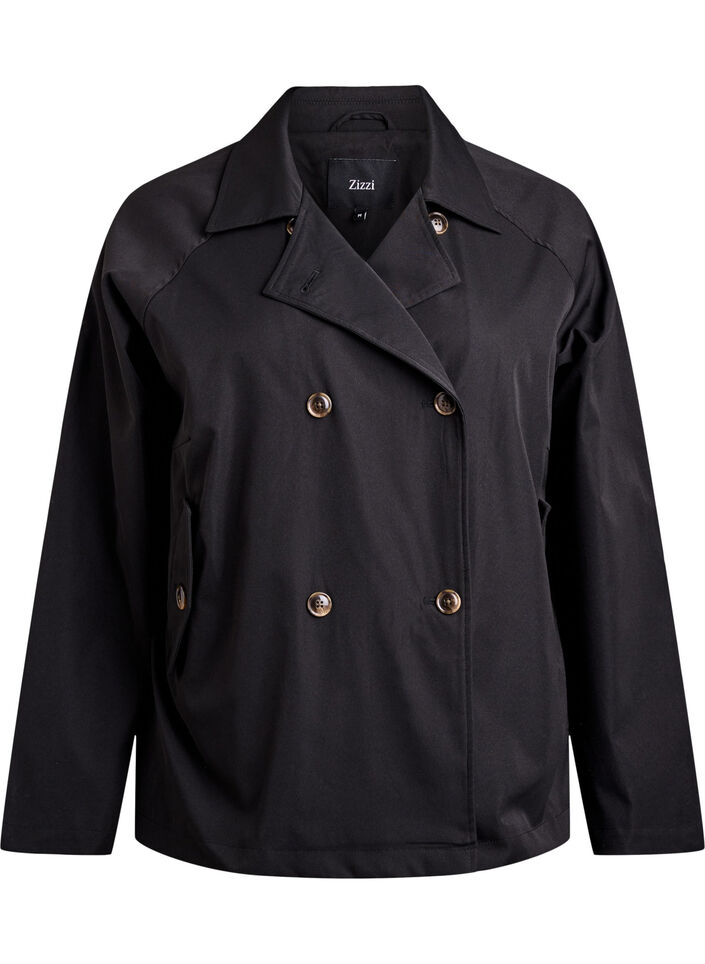 Korte trenchcoat met zakken, Zwart, Packshot image number 0